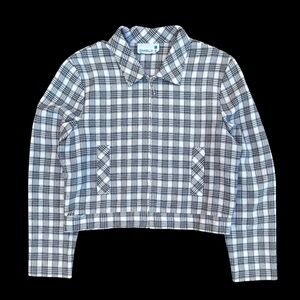 Vintage Danielle B Full Zip Cropped Flannel Shirt White/Black Size Medium